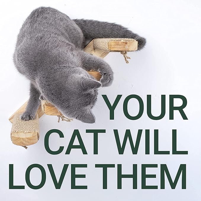 Skywin Cat Steps - Solid Rubber Wood Cat Stairs Great for Scratching and Climbing - Easy to Install Wall Mounted Cat Shelves for Playful Cats (Wood)