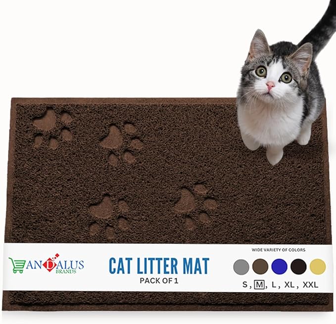 Andalus Medium Cat Litter Mat, Pack of 1 - Waterproof, Non-Slip & Easy to Clean Cat Litter Box Mat for Extra Efficient Pet Litter-Trapping, Brown (23.5” X 15.75”)