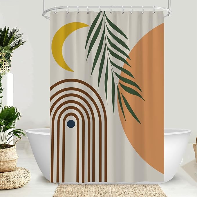 AWERT Small Half Size Stall Shower Curtain with 6 Hooks Shower Stall Curtain 48 x 72 Boho 36 inch Shower Curtain for Bathroom/RV and Camper (Boho)