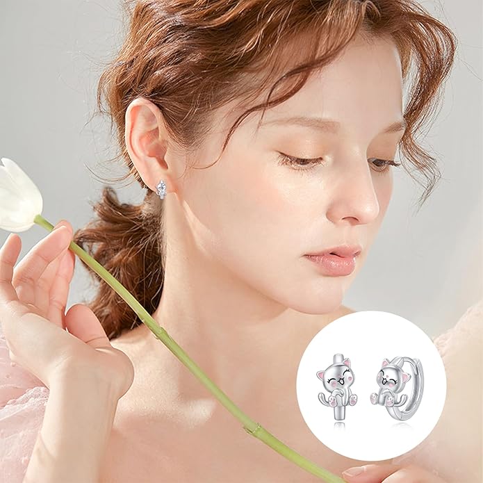 925 Sterling Silver Cat Earrings Cute Animal Kitten Stud Earrings cat Jewelry Gifts for Women Girls Hypoallergenic Earrings for Sensitive Ears