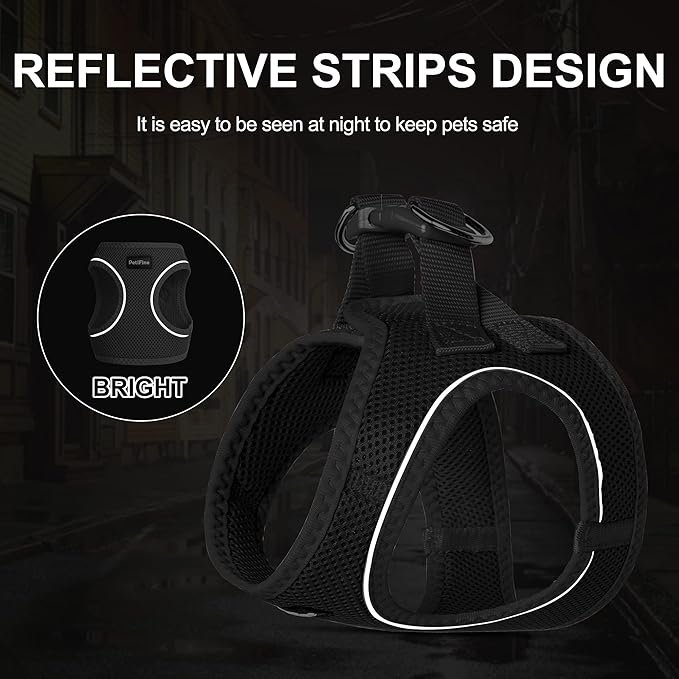 PetiFine Step in Small Dog Harness and Leash Set, Breathable All Weather Air Mesh Reflective Escape Proof, Step-in Vest Harnesses for Puppy(XS, Black)