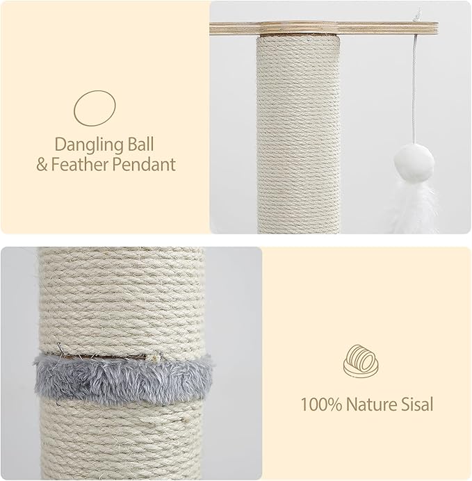 Cat Scratching Post, 29 Inch Tall Sisal Vertical Scratch Posts Cat Scratcher Scratching Deterrent with Cat Self Groomer Hair Brush and Dangling Plush Ball for Cats Small Kittens Christmas