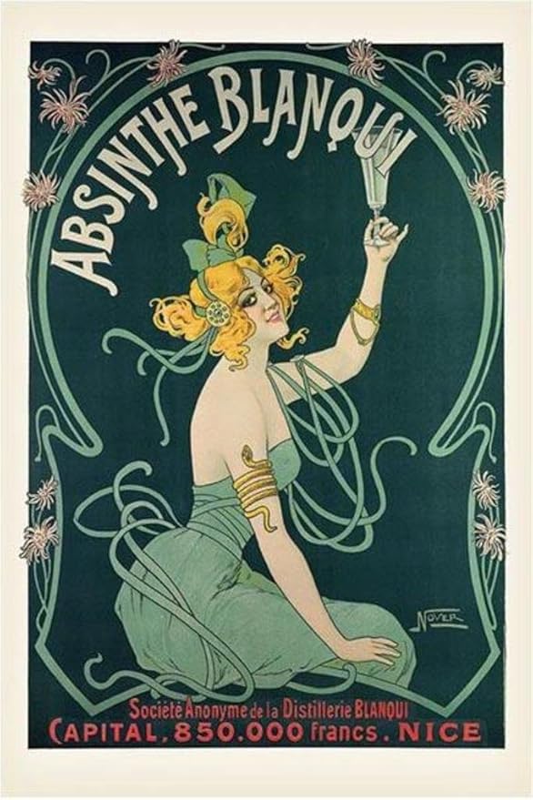 Absinthe Blanqui by Nover Art Nouveau Vintage Advertisement Ad Anise Spirit French Nice France Liquor Drinking Bar Whiskey Cocktail Decoration Cool Wall Art Print Poster 24x36