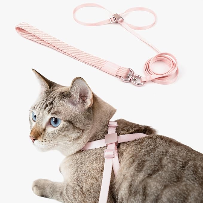 Cat Harness and Leash Set - U.S. IDA Bronze Awarding Design, Escape Proof and Anti-Chocking, for Walking and Training, Lighweight for Kitten and Small Large Cat and Puppy(Blush Pink)