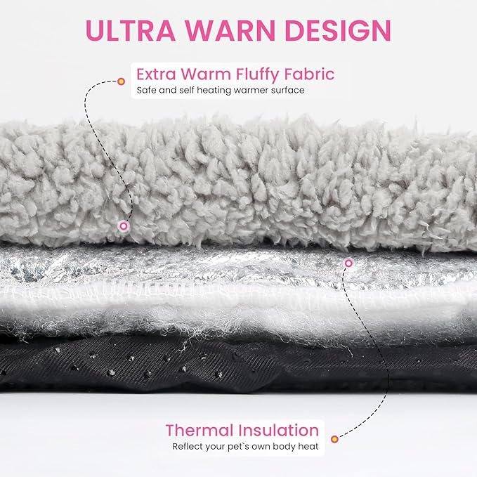 Self Warming Cat Bed, Heated Cat Bed, Noiseless Cat Heating Bed Pad, Self Heating Cat Dog Mat, Extra Warm Thermal Pet Pad for Indoor Outdoor Pets with Removable Cover Non-Slip Bottom Washable (Medium)