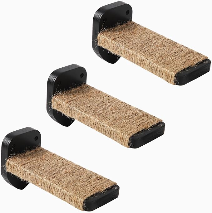 3 Pcs Cat Wall Steps, Cat Shelves and Perches for Wall, Wall-Mounted Cat Climbing Shelf with Hemp Rope Covered, Cat Wall Furniture Steps Set with Scratching Pads for Cats Playing and Climbing (Black)