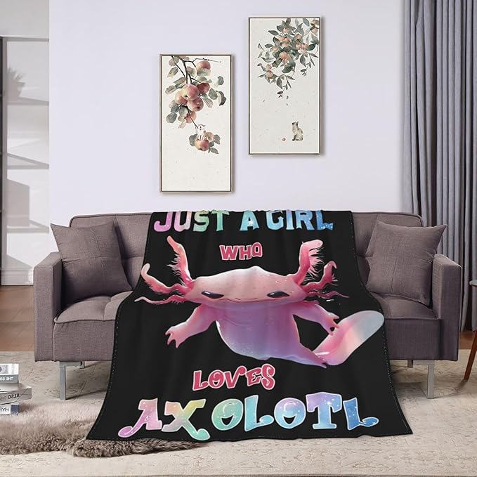 Axolotl Blanket Cute Axolotl Throw Blanket Just A Girls Who Loves Axolotl Decor Stuff Merch Cozy Print Flannel Fleece Soft Plush Fuzzy Warm Lightweight Bedding Gifts for Women Men Kids 50"X40"