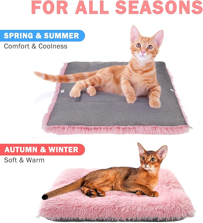 SCENEREAL Self Warming Cat Bed, Heated Cat Bed Mat for Cats Small Dogs, 2 in 1 Soft Plush, Washable Pet Pad for Indoor Outdoor Kitten Puppy, Pink 24" x 20"