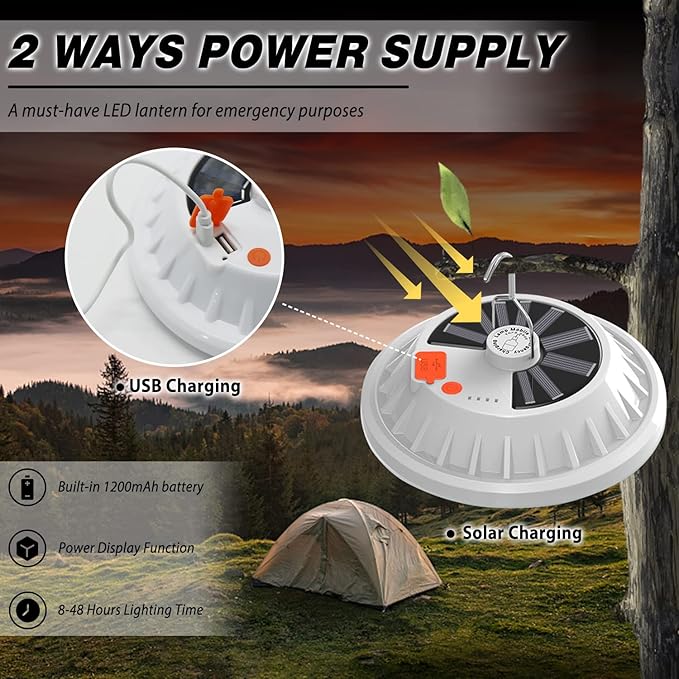 2-Pack Solar Camping Lantern DIBMS LED Portable Solar USB Rechargeable Flashlight Waterproof Lights w/ Remote Emergency Power Bank for Camping Hurricanes Power Outages Homes Indoor Outdoor