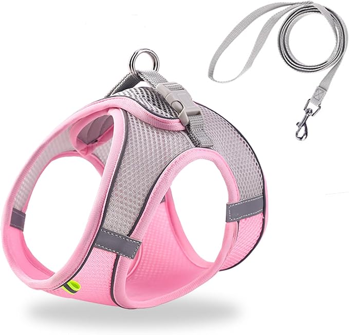 Cat Harness and Leash Set Soft Adjustable Escape Proof Cat Leash Breathable Comfortable Vest Easy to Wear Kitten/Small Dogs Harness for Outdoor Walking Pink M