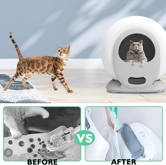 100 Pack Cat Litter Box Liner Bags Compatible with Self-cleaning Cat Litter Box, Thick Heavy Duty Drawstring Automatic Cat Litter Box Waste Drawer Liners-19" x 18"