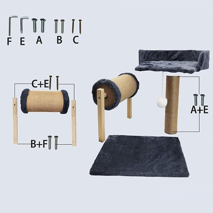 kathson Cat Climbing Frame Kitten Scratching Post,Small Cat Tree Sisal Pillar Villa for Indoor General Nest for Cat Nest Four Seasons Cat Scratch Post Platform Roll Toy for Kitty (Blue)