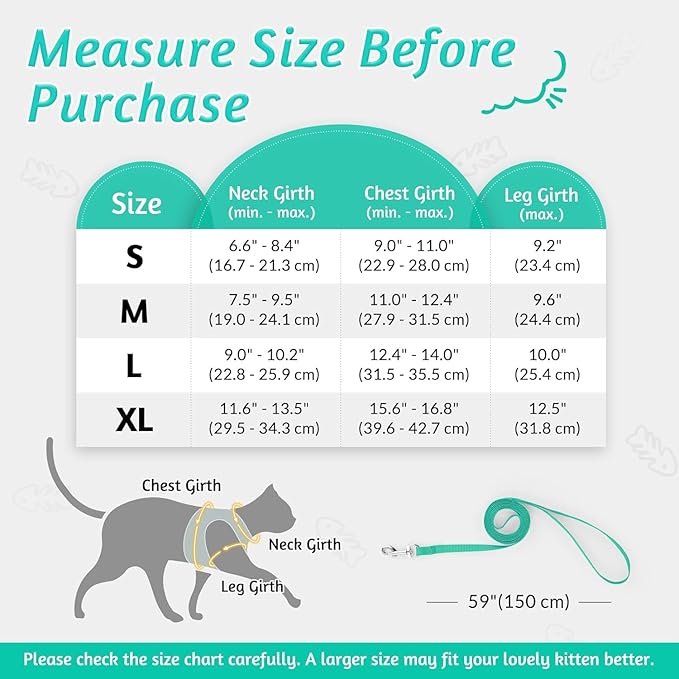 rabbitgoo Cat Harness and Leash Set for Walking Escape Proof, Adjustable Soft Kittens Vest with Reflective Strip for Cats, Comfortable Outdoor Vest, Green, XL