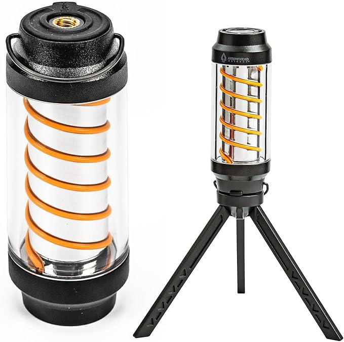 ARROWHEAD OUTDOOR 3.5-inch Convertible LED Camping Lantern Flashlight, 7 Lighting Modes, USB-C Charging, IP6X, Max. 90 Lumens, Tripod and Carabiner Included, Black