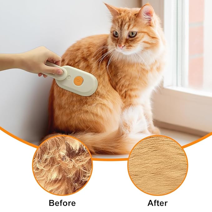 3 in1 Steamy Pet Hair Brush, Yellow, Massage Grooming Brush With Water Spray for Removing Static Flying Hair, Dog & Cat Comb for Shedding