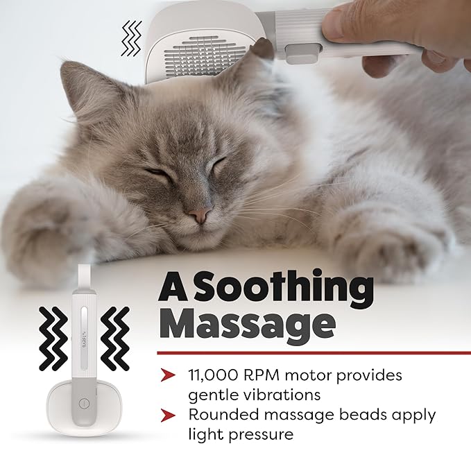 BARFI Pet Brush - Self-Cleaning Pet, Cat, Dog Shedding Brush - Multi-Functional Grooming Tool with Negative Ion Technology, Vibrating Massager, Wood's Lamp (Gray) - Free Pet Bowl