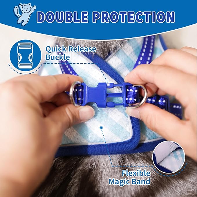 Supet Cat Harness and Leash Set - Soft Mesh Adjustable Cat Vest Harness with Reflective Strap for Walking Cat and Puppy Rabbit
