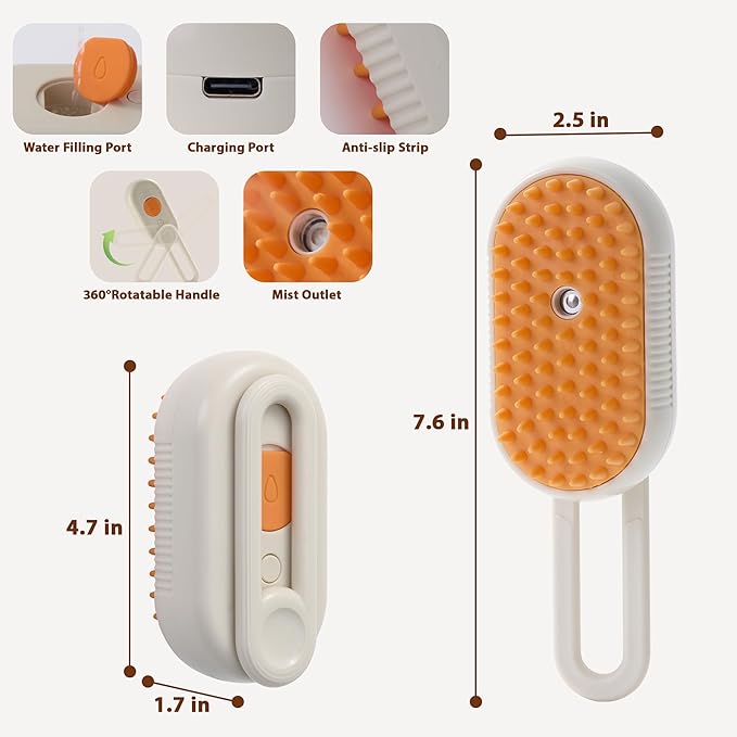 4 in 1 Cat Steam Brush for Shedding, Rechargeable Cat Brush with Steam, Anti-Static Steam Pet Brush, Massage, Cleaning, Shedding & Combing All In One!