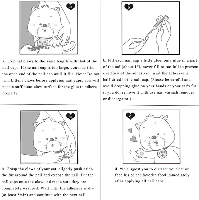 100pcs Cat Nail Caps Glitter Cat Paw Covers Kitten Nail Caps Pet Tips with Adhesives and Applicators Medium