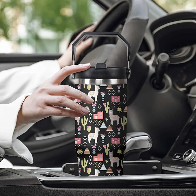 30 Oz Llama Tumbler with Handle and Straw, Alpaca Mug Insulated Llama Coffee Mug, Double Wall Stainless Steel Llama Cup, 30 Oz Llama Mugs with Handle and Straw for Women Gifts