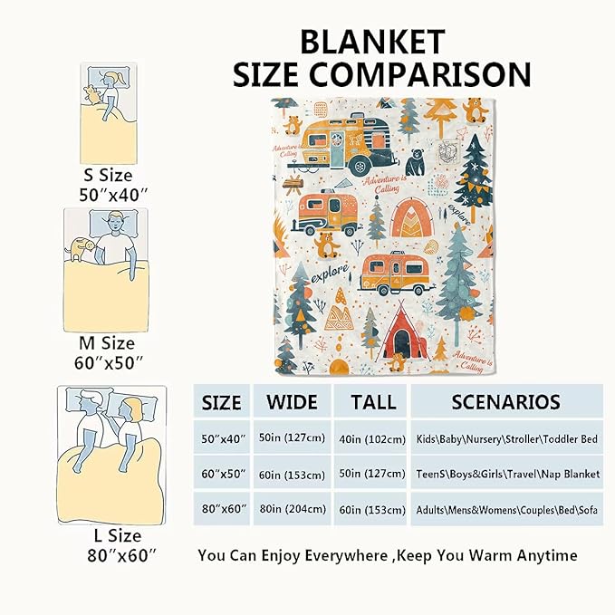Adventure Camping Blanket Outdoor Camper Picnic Throw Blankets Gifts for Girls Adults Lightweight Soft Fleece Cozy for Sofa Couch Bed Room Travel Birthday Party Decor 60x80in