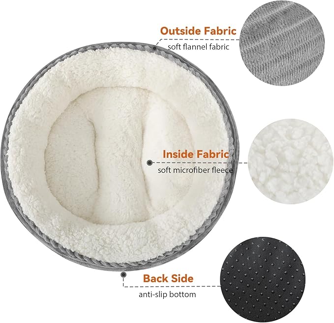23in Round Cat Dog Bed for Large Medium Small Dogs Cats, Machine Washable Sleeping Sofa, Non-Slip Bottom Breathable Soft Calming Pet Cuddler for Indoor/Outdoor/Car/Cage, Dark Grey