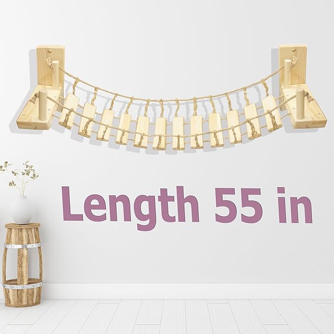 Cat Wall Shelves, Climbing, Wooden Cat Furniture, Cat Shelves and Perches for Wall, Cat Bridge Long for Indoor Cats, Wall Mounted, Playing and Lounging (Length 55in)