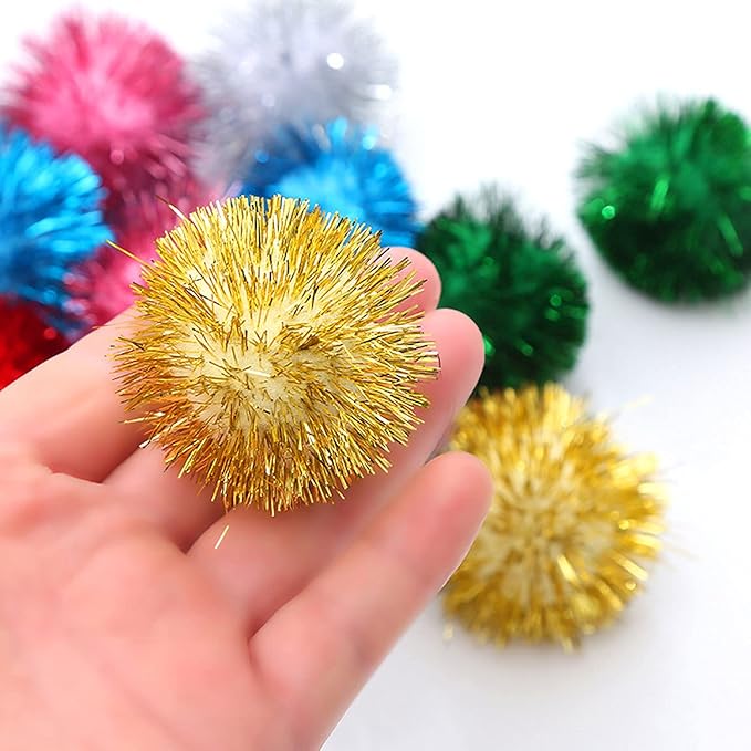 20 Pack 2 Inches Cat Sparkle Balls for Cats Large Size, Glitter Pom Poms Fuzzy Cat Balls Tinsel Balls for Cats Kitten Indoor Assorted Color Random