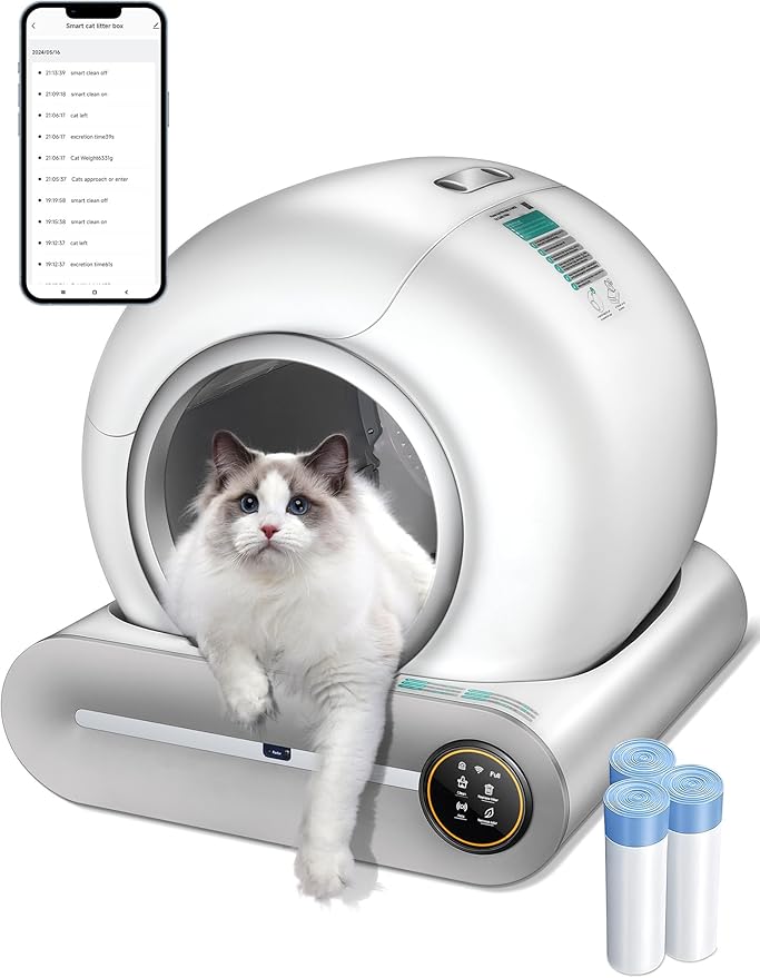 (2025) Self Cleaning Litter Box, Upgraded Robot Automatic Litter Box for Multiple Cats, 65L+9L Extra Large, Features Negative ion Sterilization and Deodorization, APP Control, Health Monitor