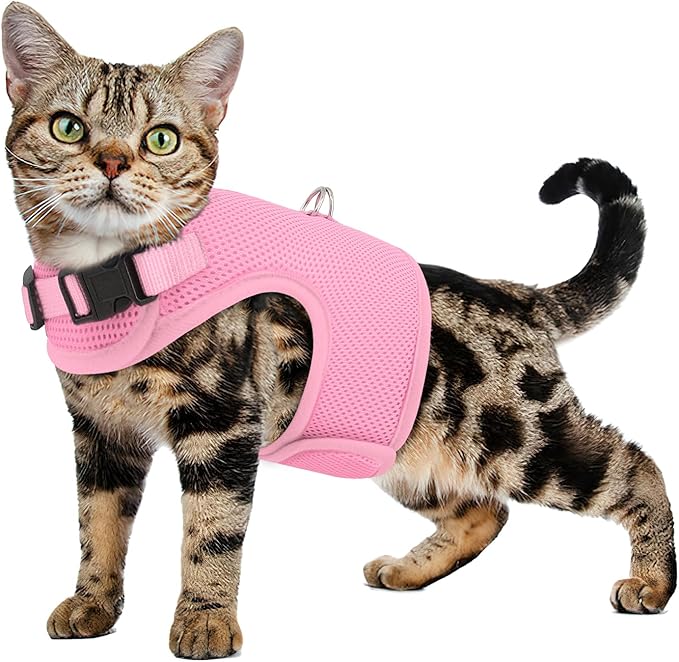 MoNiBloom Soft Cat Harness for Walking Escape Proof and Travel, Kitten Adjustable Breathable Vest Harness - Pink, S