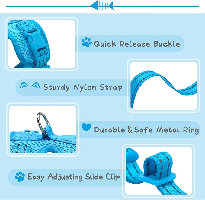 Supet Cat Harness and Leash Set for Small to Large Cats Adjustable Cat Vest Harness with Reflective Trim Universal Cat Leash and Harness for Cats/Puppies