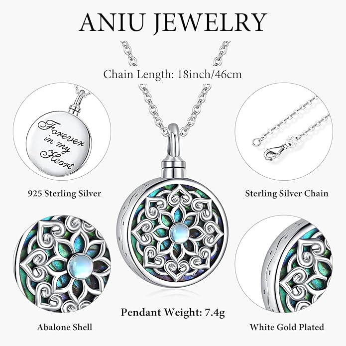Aniu Cremation Jewelry for Ashes S925 Sterling Silver Urn Necklace Memorial Necklace for Human Ashes of Loved Ones Keepsake Pendant for Men Women