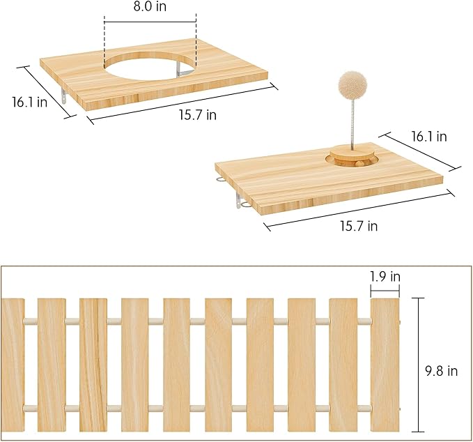 Cat Wall Hammock, Wall Mounted Cat Bridge with Track Toy Ball & 3 Hanging Ball, Pet Ladder Wide 10"" Long 29"" for Climb, Perch, Activity, Easy Install Wooden Cat Steps Hammock Tree Shelf