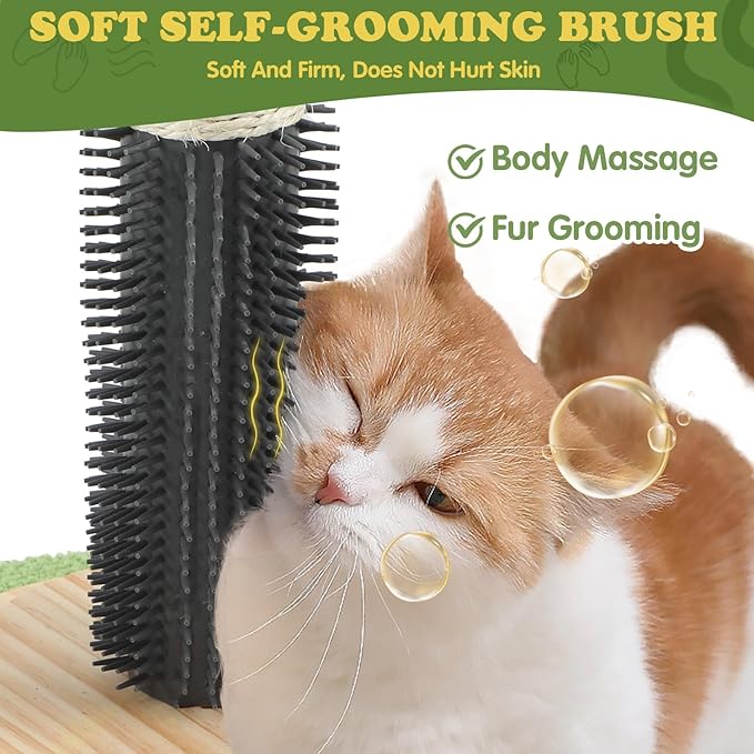 Cat Scratching Post for Indoor Cats,39.4'' Tall Cat Scratching Post with Sisal Rope,Self Groomer,Hanging Spring Ball,Wood Interactive Ball,Cat Activity Center for Adults Cats Kittens