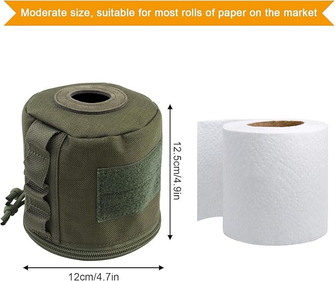 AOUTACC Tactical Roll Paper Storage Bag,Toilet Roll Paper Storage Holder with Molle Mounting Strap,Tissue Cover Organizer for Outdoor Camping,Hiking,Tactical Game-Green