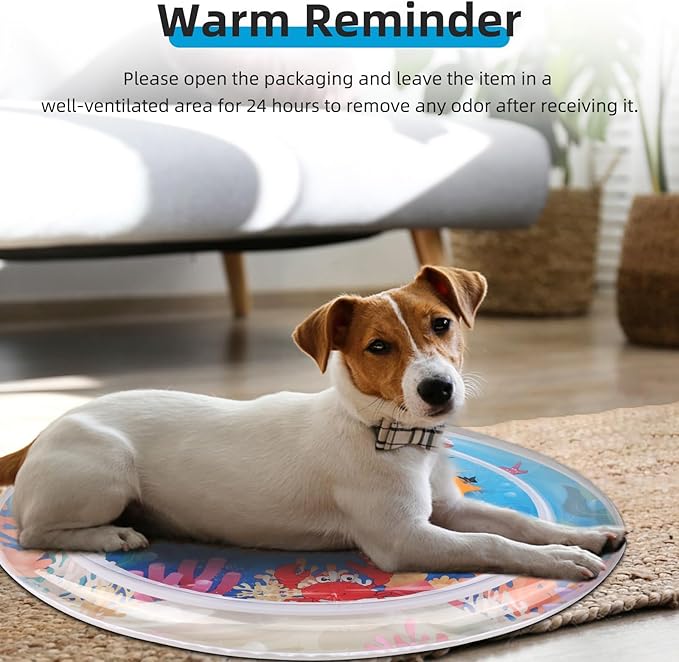 Interactive Sensory Water Play Mat for Cats & Kids - 2024 Cool Comfort Inflatable Tummy Time Mat with Thickened Water Sensor Technology (Round)