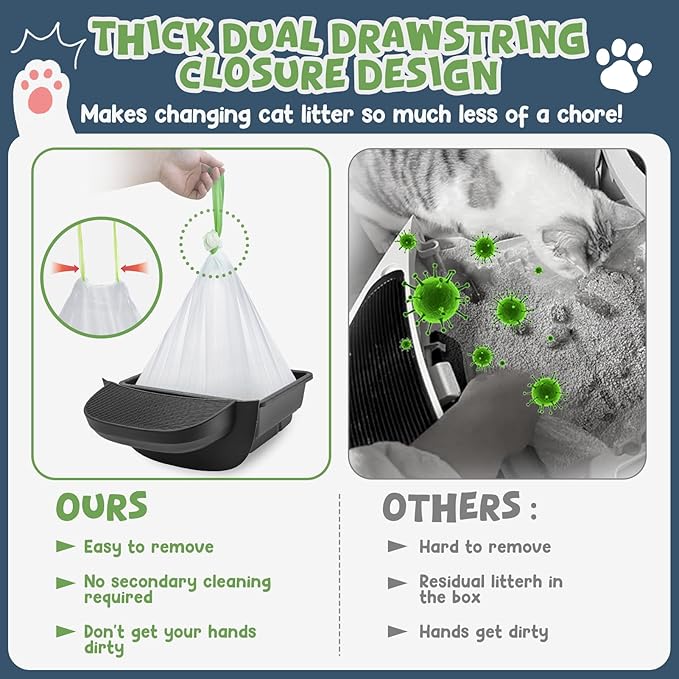 120 Pack Litter Box Robot 3 and 4 Waste Bags, 1.5 Mils Thick Drawstrings Closure Cat Litter Box Bags Liners Compatible with Automatic Self-Cleaning Robot, Replacement Waste Drawer Liners