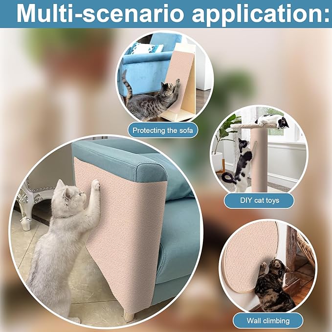 Mity rain 4PCS Cat Scratch Furniture Protector Mats 23.6“X11.8”Trimmable Self-Adhesive Cat Scratch Pads with 8PCS Furniture Nails Cat Couch Protector Mat for Pet Furniture DIY Beige