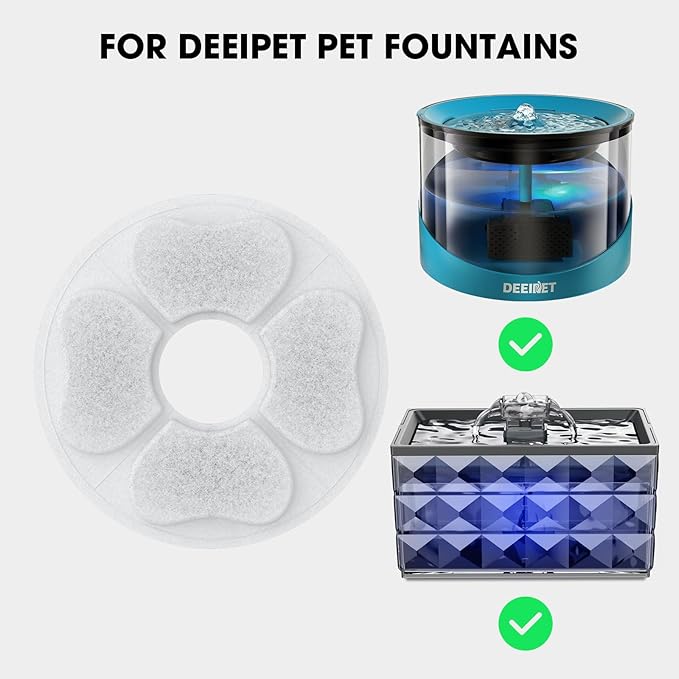 8 Packs Cat Water Fountain Food Grade Replacement Filters & Sponges for 74oz, 135oz Automatic Pet Fountain Dog Water Dispenser