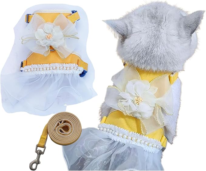 cat Harness and Leash Set Escape Proof Travel cat Harness for Small cat and Large cat Yellow Color Junsirs