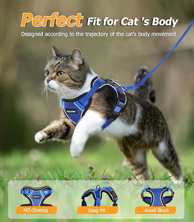 Halypet Cat Harness and Leash Set [H500 Pro Escape Proof Cat Harness for Walking, Adjustable Breathable Soft Travel Cat Leash, Reflective Strips Kitten Harness