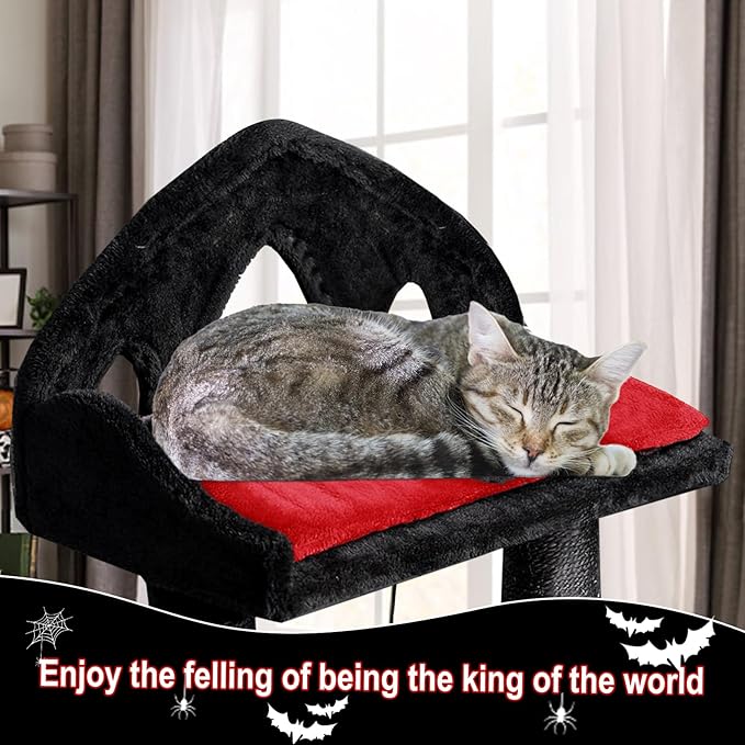 Gothic Cat Tree, 48in Black Cat Tree with Throne Bed, Cat Condo,Scratching Posts, Spooky Goth Cat Tree for Indoor Cats, Gothic Cat Tower
