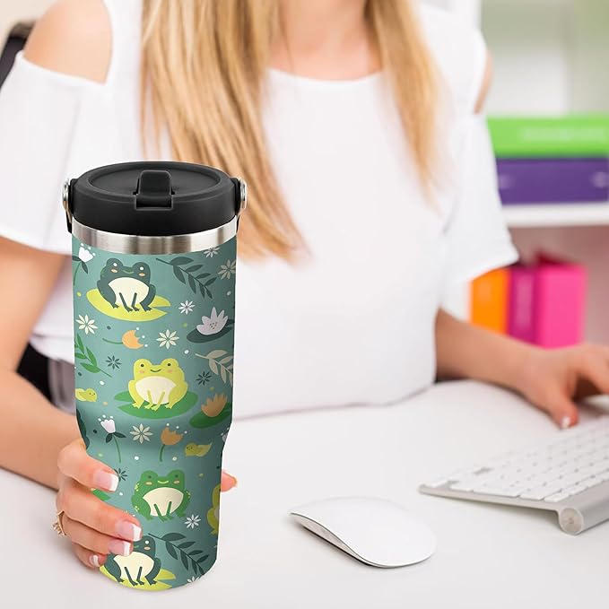 30 Oz Frog Tumbler with Handle and Straw, Frog Cup Insulated Frog Coffee Mug, Double Wall Stainless Steel Frog Mug, Leak Proof Frog Coffee Cup, Frog Gifts for Women and Frog Gifts for Frog Lovers
