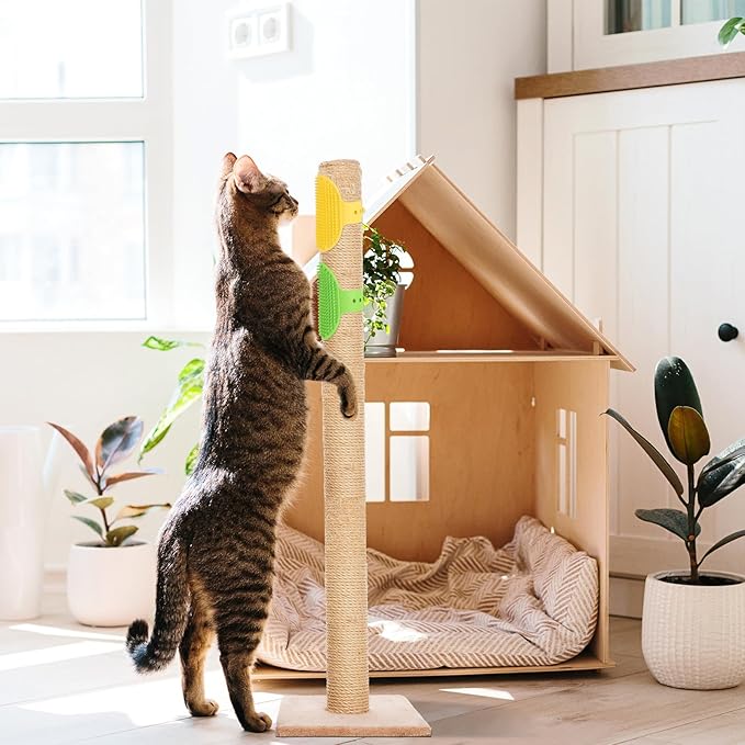 4pcs Cat Self Groomers, Wall Mounted Cat Corner Brush Self Grooming Massage Combs for Pet Cat Face Scratcher Massager Hair Brush for Long Short Fur Cats & Kittens (Green, Yellow)