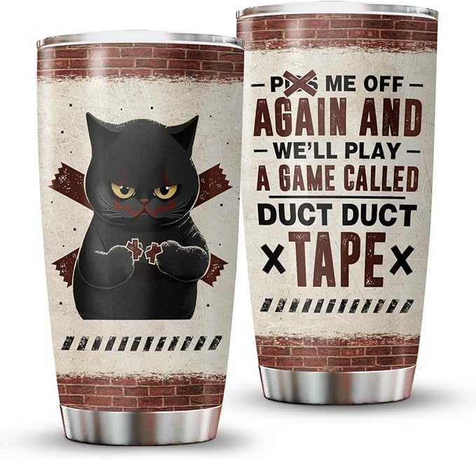 34HD Funny Black Cat Tumbler with Lid, 20 oz Stainless Steel Vacuum Insulated Pet Coffee Mug, Horror Cup, Cat Lover Gifts for Women Men Birthday Halloween Christmas