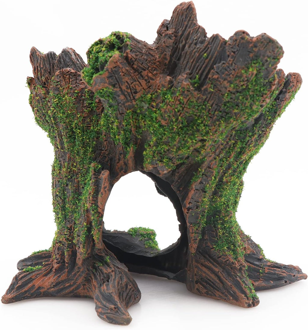 AQUA KT Aquarium Landscape Tree Stump Trunk Hollow Betta Cichlid Cave Rocks for Fish Hiding Tank Decoration Decorations