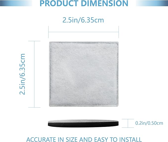 12 Pack Cat Water Fountain Replacement Charcoal Filters Square Compatible with Petsafe Premier Pet Fountain Filters 2.5 Inches, Aqua Cube Pet Fountain Filters Catit Mini Flower Pet Fountain