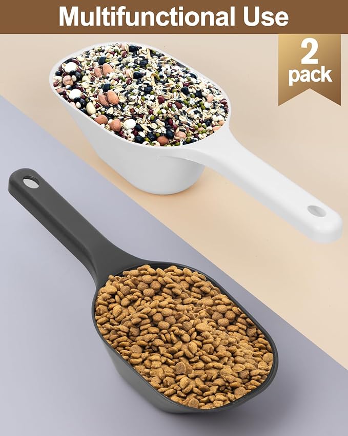 2 Pack Dog Food Scoop, 1 Cup Pet Food Scoop With Measuring Lines (Black and White)
