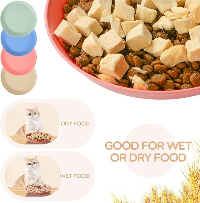 8 Pcs Whisker Fatigue Cat Bowls, 6 Inch Shallow Cat Food Dish Wide Cat Feeding Bowls, Wheat Straw Pet Plate for Kittens and Short Legged Cat