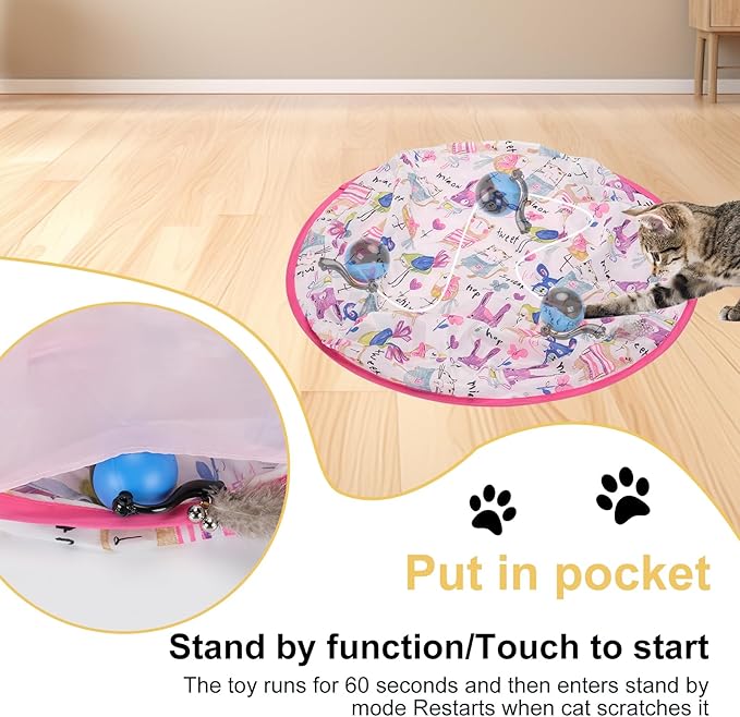 2 in 1 Simulated Interactive Hunting Cat Toy,Self Rolling Ball in Pouch,Remote Control Rechargeable Hide and Seek Cat Toys for Indoor Cats,Interactive cat Toys Ball Fast Rolling in Pouch